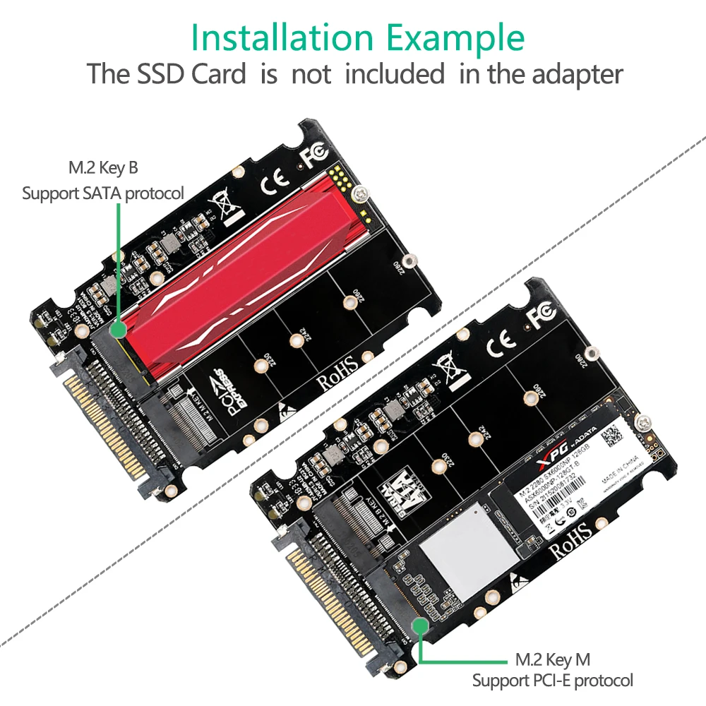 

M2 SSD to U.2 Adapter 2 in 1 M.2 NVMe Key B/M NGFF SSD to PCI-e U2 SFF8639 Adapter PCIe M2 Converter Desktop Computer