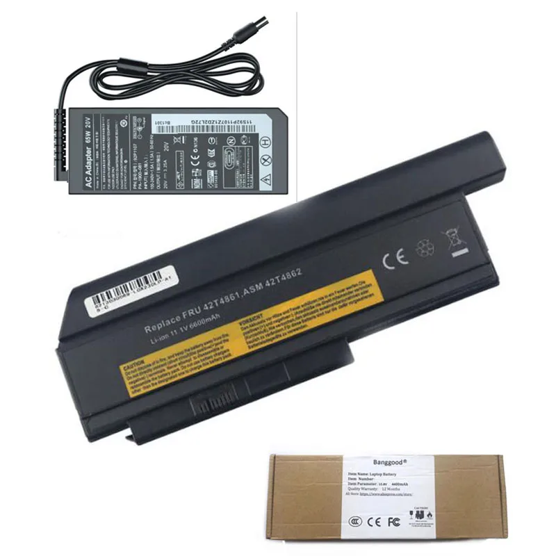 6600 мА/ч 42T4940 45N1022 45N1023 ноутбук батарея + 20V 3.25A AC зарядное устройство для Lenovo ThinkPad X220I
