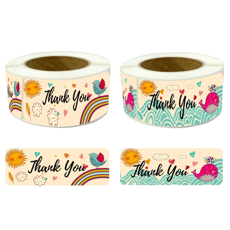 

120Pcs Thank You Stickers Cartoon Label Rectangular Tags for Greeting Cards Flower Bouquets Gift Wraps Mailers Bag Xmas
