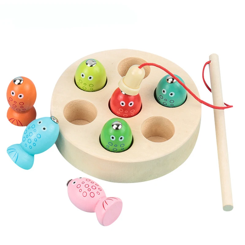 

Wooden Children's Magnetic Fishing Toys Early Education Toy Parent-Child Interaction Mini Fishing Game Kids Gift
