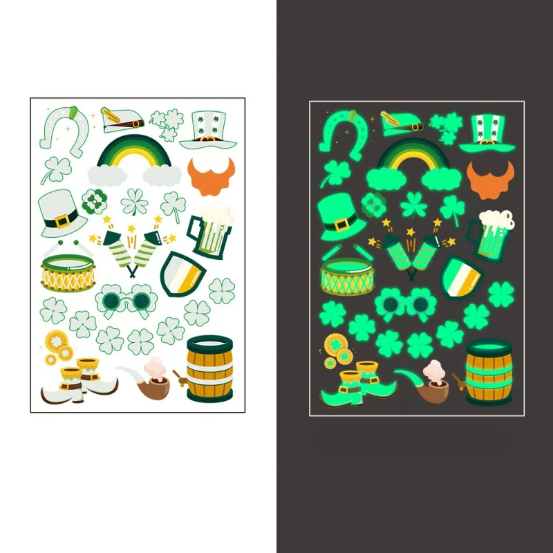 

10pcs Kids cartoon Stickers classic toys reward Luminous sticker pattern Waterproof Saint Patrick Party Stickers