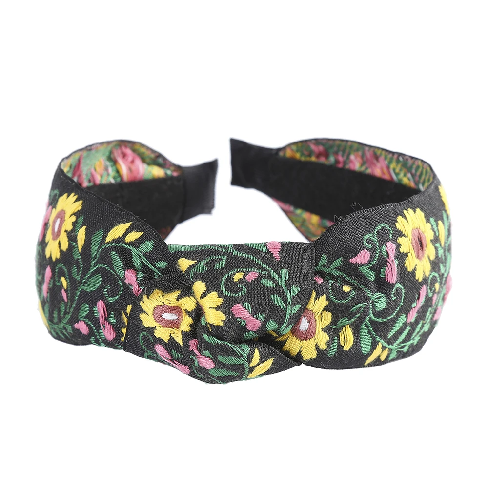 Женская повязка на голову AWAYTR Весенняя эластичная с узелком и вышивкой в виде