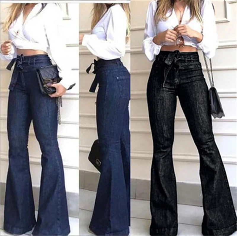 

Women's High Waist Jeans Autumn Fashion Solid Denim Flare Pants Street Hot Wide Flare Jeans Female Sexy Ladies Flared Trousers