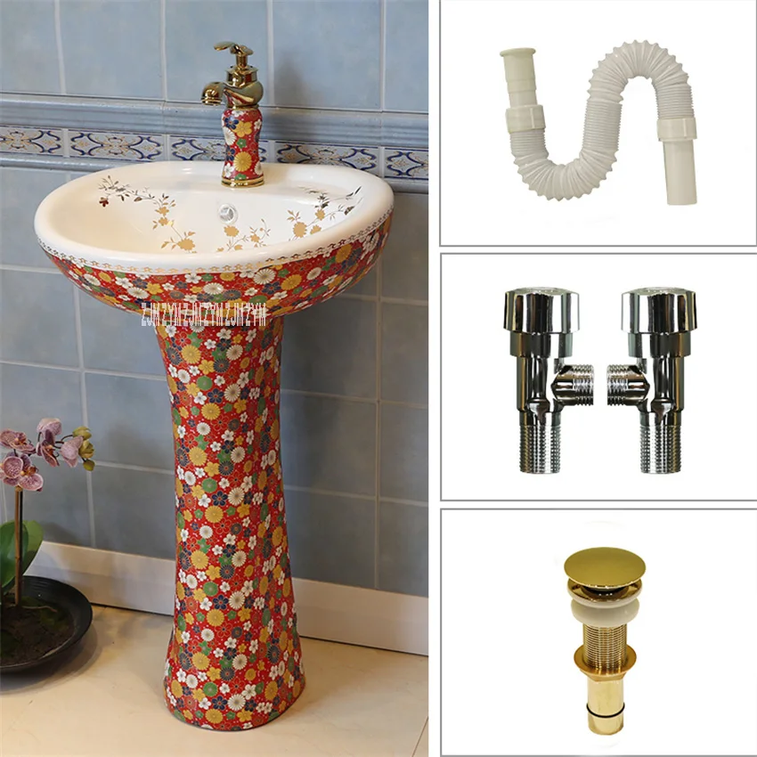 6-piece kit B JSN-2410 интегрированный керамический умывальник Туалет Колонка вертикальный пол пьедестал умывальник балкон Тип пола ручная умывальник - Color: 6-piece kit B