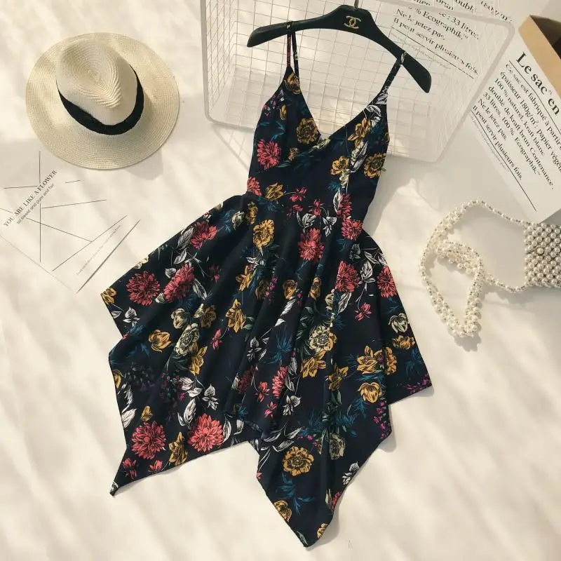 Летнее богемное женское платье с v-образным вырезом без рукавов ремешком