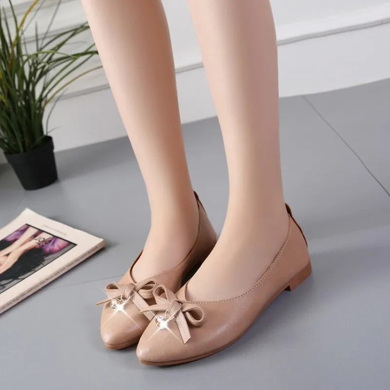 Женские Кожаные Модные Повседневные балетки на плоской платформе с бантиком