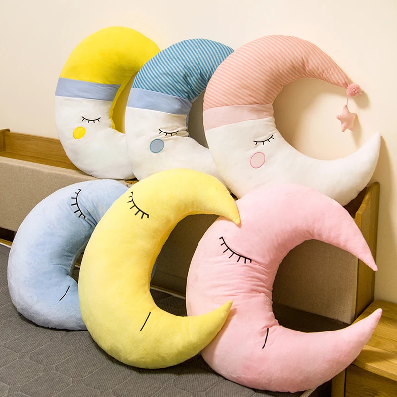 

New Arrive Moon Shaped Pillow Plush Toys Filled Super Soft Sofa Chair Doll Cushion Baby Comfort For Kids Gift