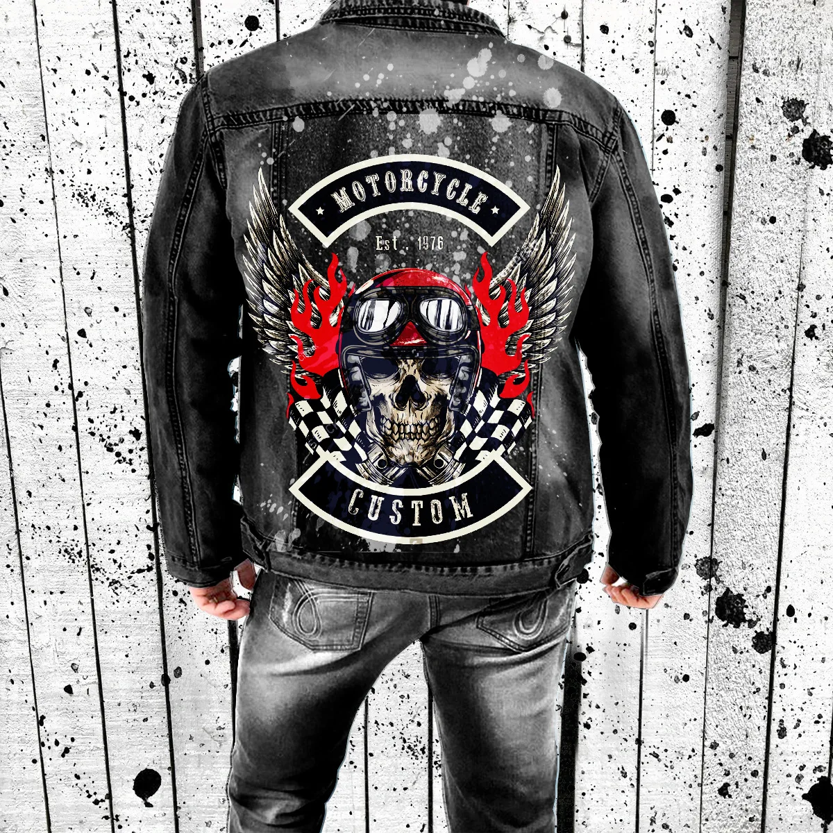 

Куртка мужская джинсовая в стиле хип-хоп, уличная одежда с принтом черепа и граффити, бомбер из денима в стиле панк-рок, винтажная