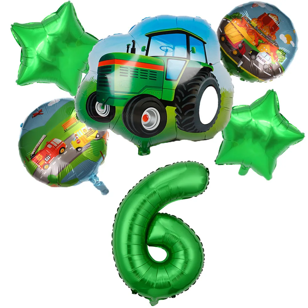 6pcs Tractor Foil balloons 32 inch Number Balloon Farm Bulldozer Ice Cream Car Birthday Party Decorations Kids Toys Baby Shower | Дом и сад