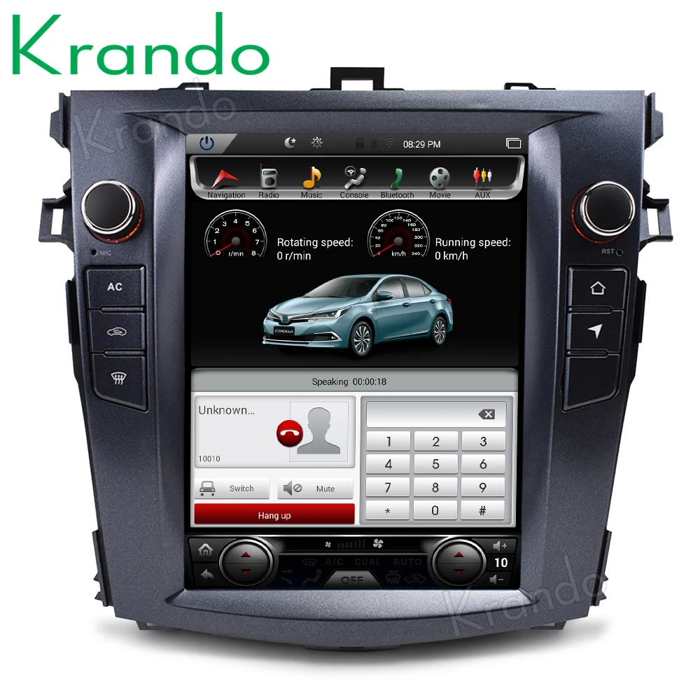 Krando Android 7,1 10," Tesla вертикальный экран Автомобильная Мультимедийная система для toyota Corolla 2008-2012 аудио радио плеер KD-TV025