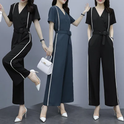 

Chiffon Rompers Womens Jumpsuit Office Lady One Piece Pants Jumpsuit Wide Leg Combinaison Femme Salopette Overalls Female Summer