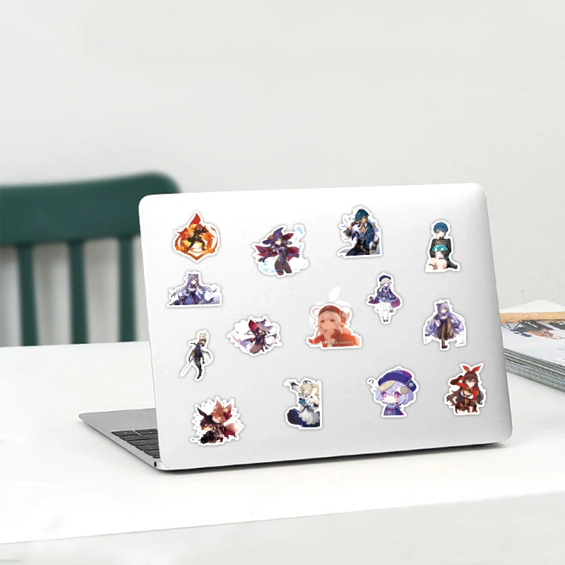 Genshin-pegatinas de impacto de dibujos animados para escritorio, mueble o pared, coche, maletero, ordenador, TV, guitarra y motocicleta, paquete de 10/30/50 unidades-4