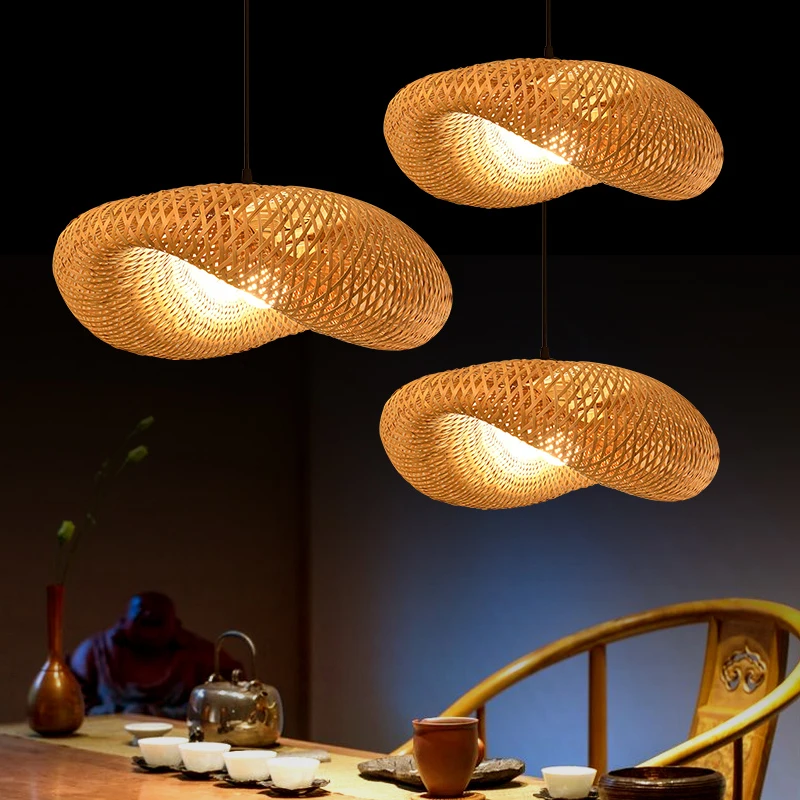 

Bamboo Woven New Modern LED Chandeliers Lights For Dining Living Room Balcony Bar Villa Hotel Lamps Pendant Home Indoor Lighting