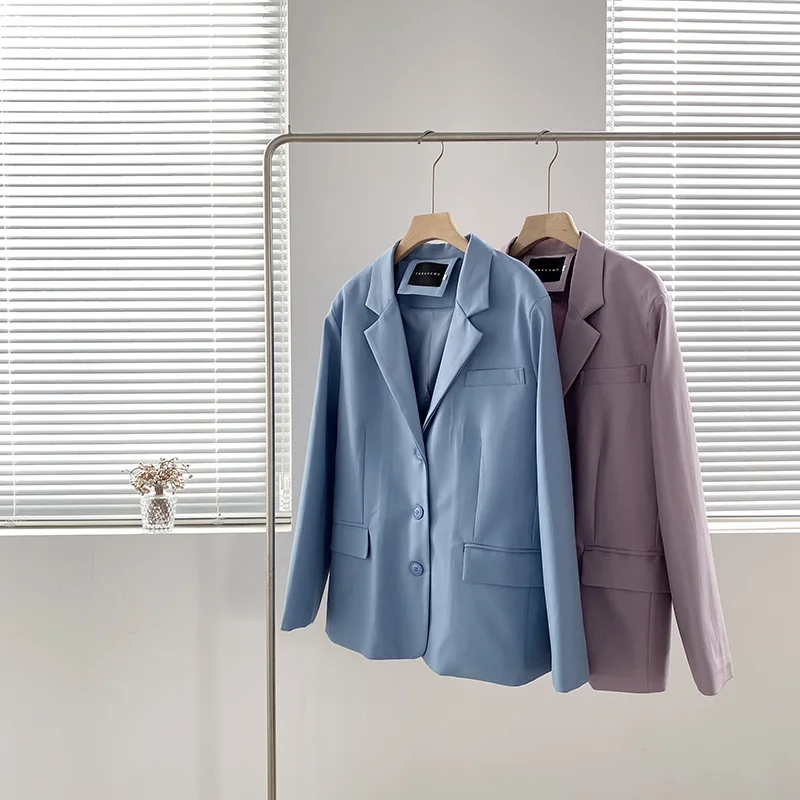 

2021 Весенний новый корейский однотонный костюм большого размера, женский свободный блейзер с длинным рукавом, Женская куртка OL