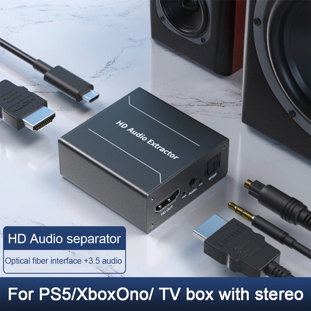 

4K Audio Splitter 3840*2160 30Hz HD Video SPDIF Stereo Separator HDMI-Compatible Home Audio Converter for TV