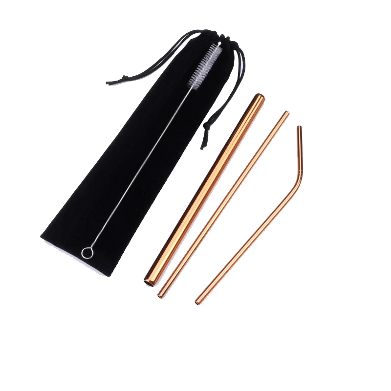 4pcs rose gold Портативный Нержавеющая сталь телескопическая соломинкой Для путешествий многоразовые cгибающийся металлический питьевой соломы с Чехол и щетка - Цвет: 4pcs rose gold