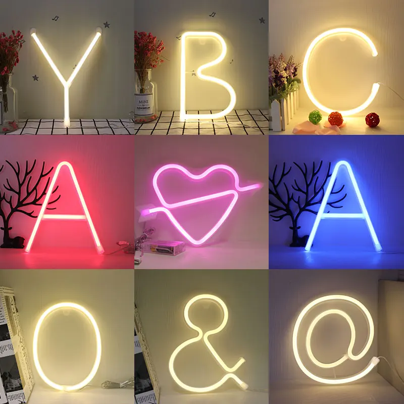 

Night Light Neon Alphabet Lamp 26 Letters Number Color Change For Birthday Wedding Party Bedroom Wall Hanging Decor Light Night