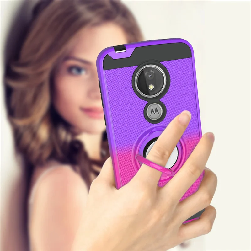 Роскошный ударопрочный чехол-накладка с кольцом на палец 360 для Motorola Moto G7 Power