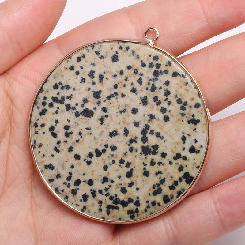 

New Natural Stone Pendant Disc Type Pink Aventurines Faceted Pendant Necklace for DIY Jewelry Best Birthday Gift Size 50x55mm