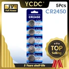 Кнопочная ячейка YCDC CR2450, 5 шт., литиевая батарея 2450 ECR2450 KCR2450 5029LC LM2450 3 в для часов, электронных устройств