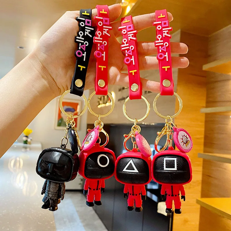 

Squid Game Figures Mask Keychain Charms Accessories Round Cosplay Keychains for Ladies Men Kids Key Chain Toys Gift