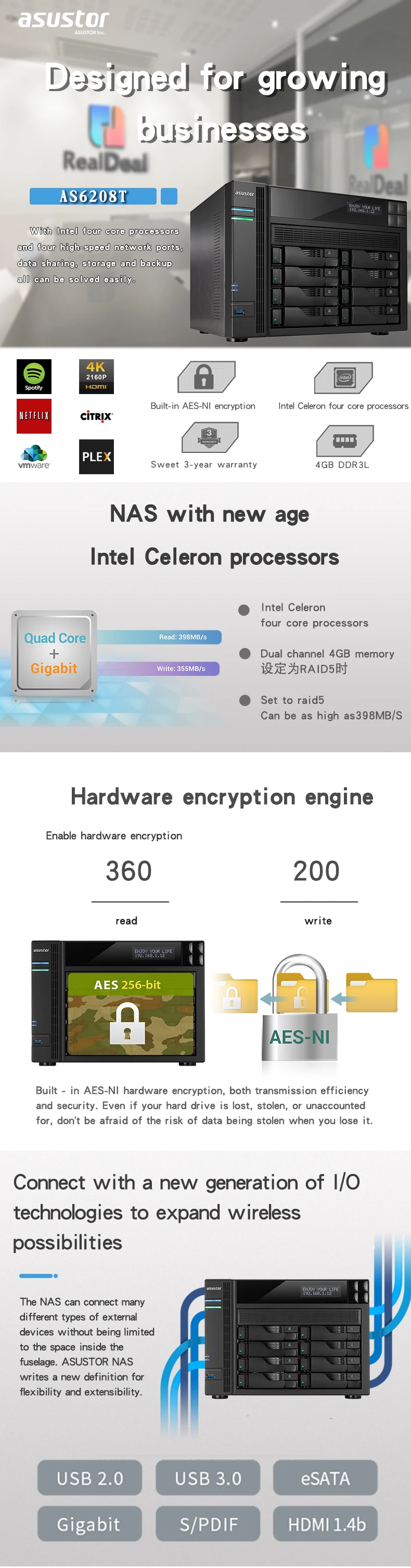 ASUSTOR AS6208T 8-bay diskless nas, nas сервер nfs Сетевое хранилище Облачное хранилище файловый сервер, 3 года гарантии