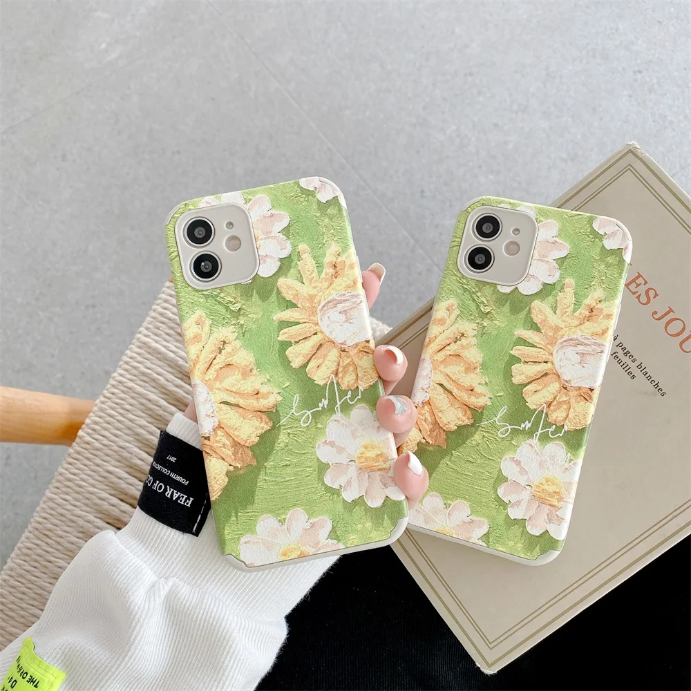 

Lambskin Flowers Phone Case for Iphone 12 Pro Coque 11 11promax Case Lens Protective Cover for Iphone XR X 7P 7 8 SE2020 6 Funda