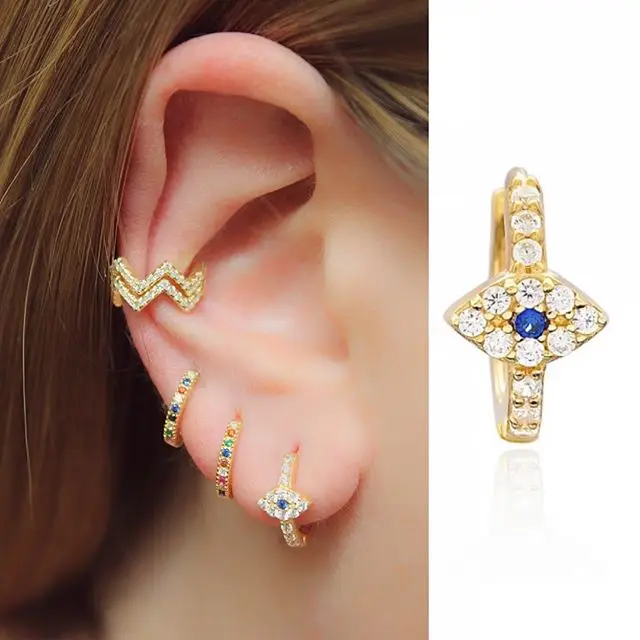 Счастливый сглаз маленькая серьга-кольцо зеленый белый Cz проложили гарантию 925