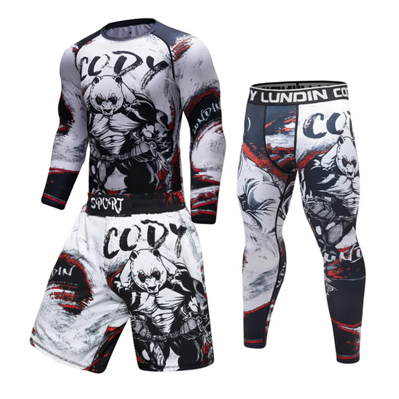 Men Tracksuit MMA Rashguard Jiu Jitsu T-shirt+Pants Fitness Boxing Jerseys Set BJJ Muay Thai Gym Rash Guard Sportsuit Brand