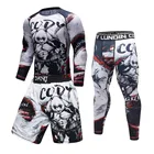 Мужской спортивный костюм MMA Rashguard Jiu футболка с надписью Jitsu + брюки для фитнеса боксерские майки комплект BJJ Muay Thai спортивный костюм брендовый