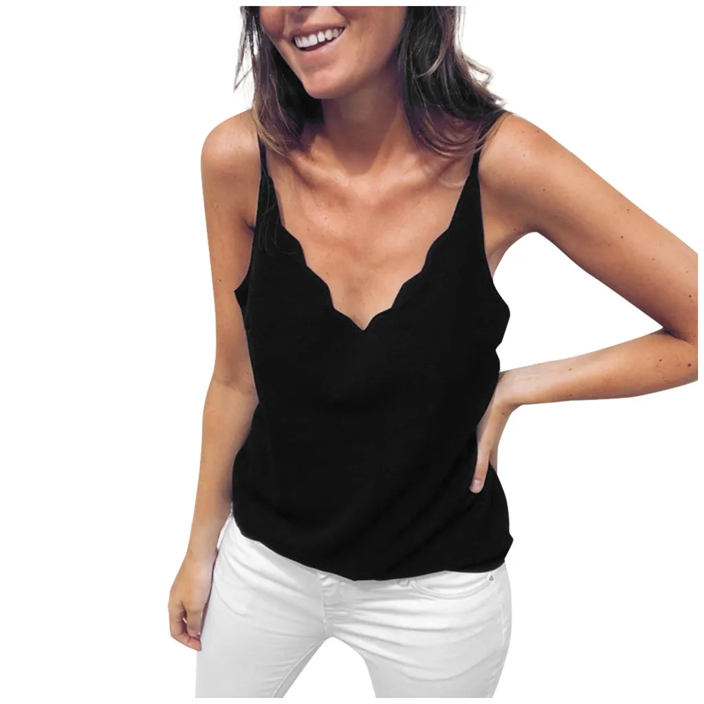 Женский сексуальный топ с глубоким v образным вырезом и зубчатым на бретельках