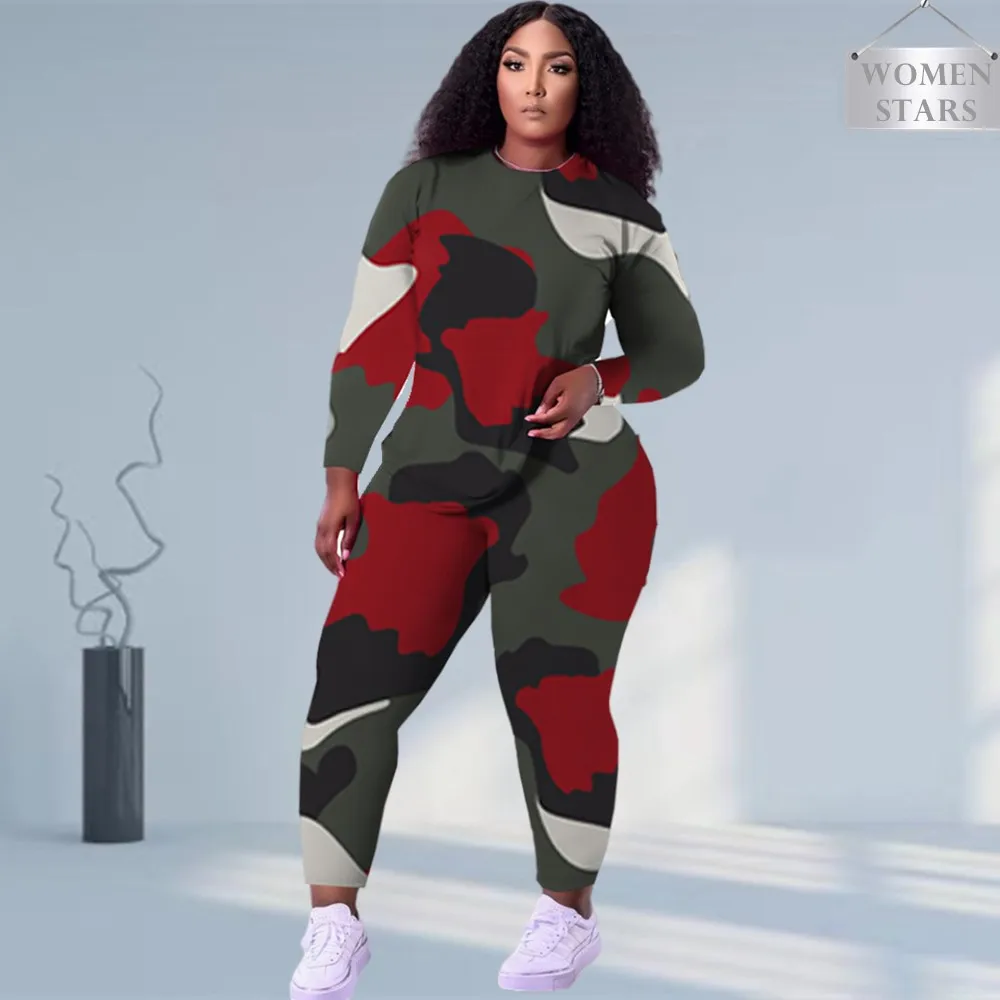 Женский костюм из двух предметов камуфляжный спортивный рубашка с длинным