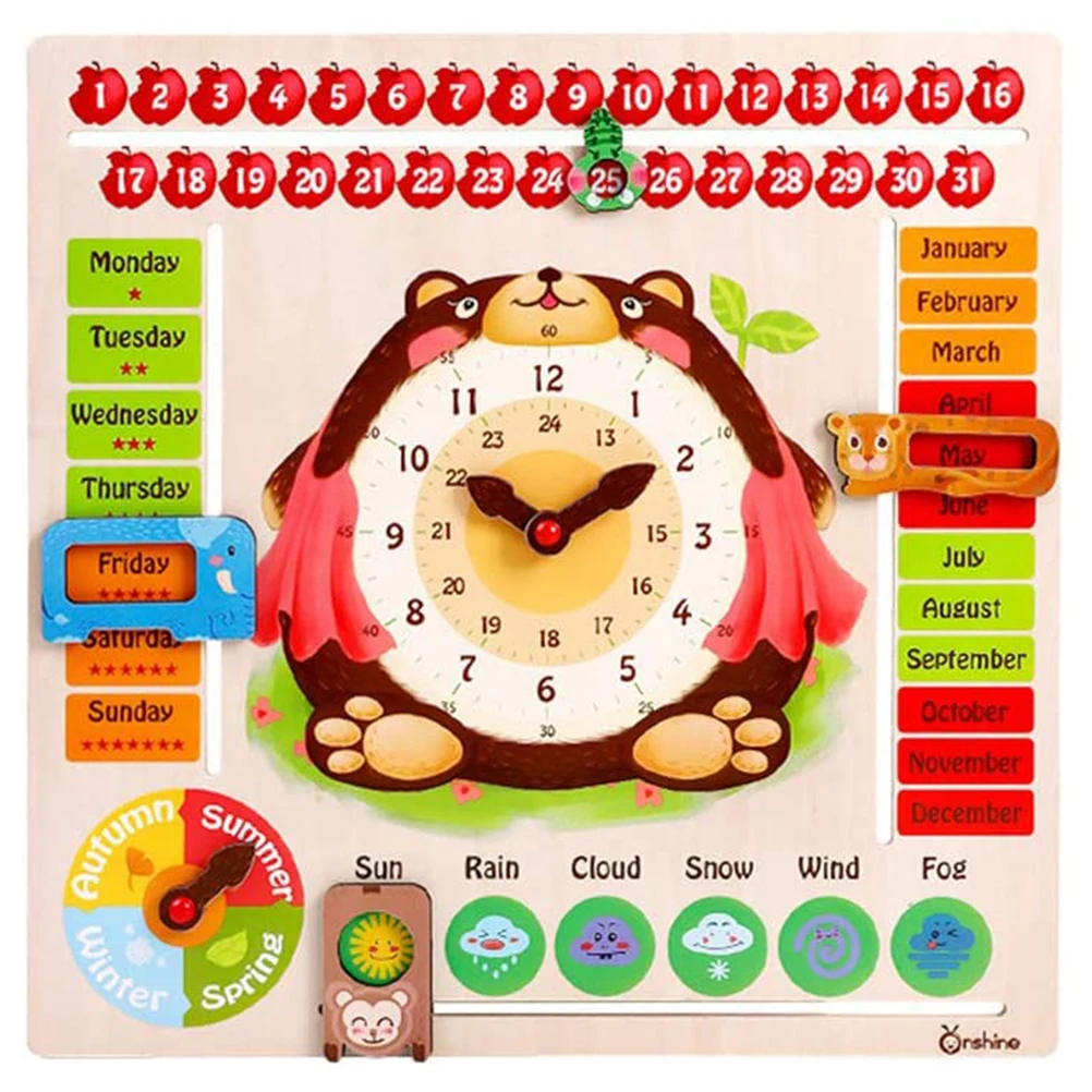

Kids Calendar Board Wooden Clock Toy Time Date Season Weather Puzzle for Children Preschool Educational Toy