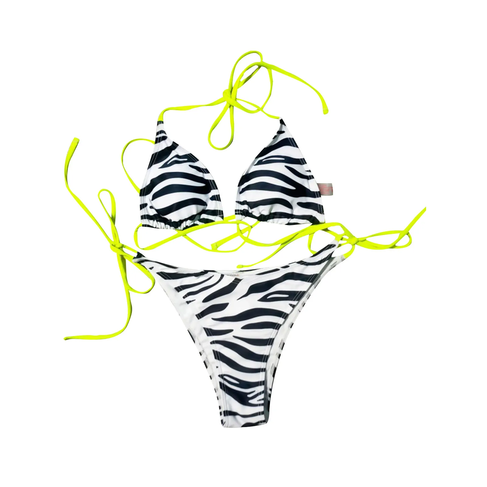 Женское пикантное бикини из двух частей модные топы с лямкой на шее узором зебры