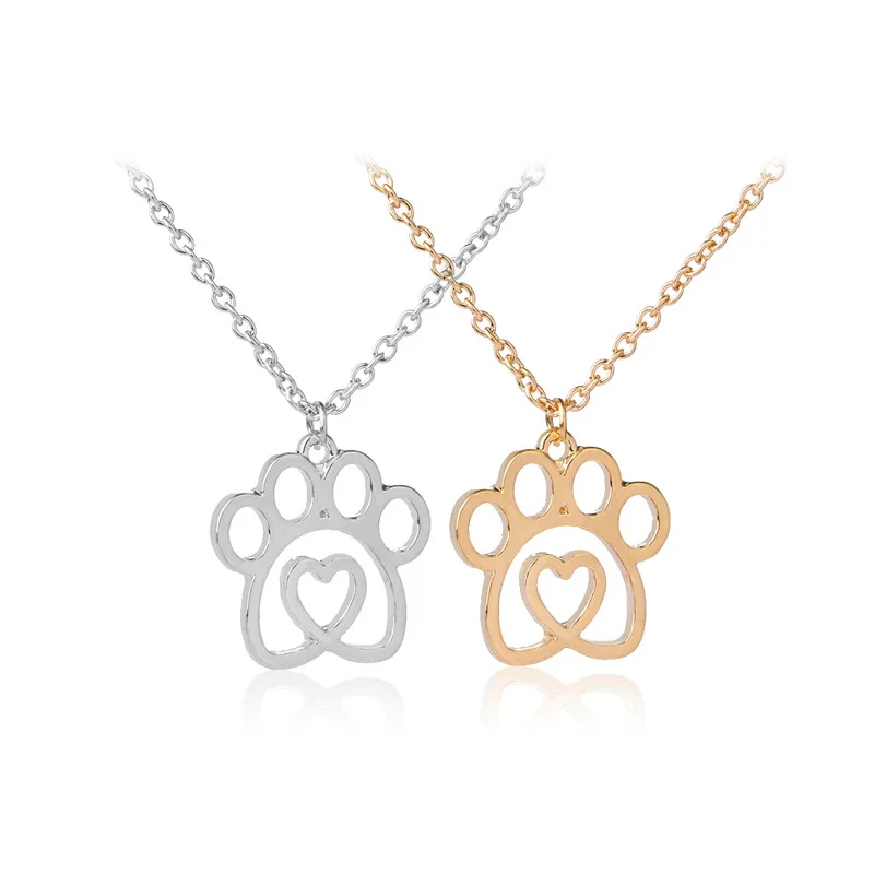 

Fashion Jewelry Ladies Sweet and Cute Hollow Love Dog Paw Pendant Necklace Simple and Fresh Clavicle Chain Sweater Chain