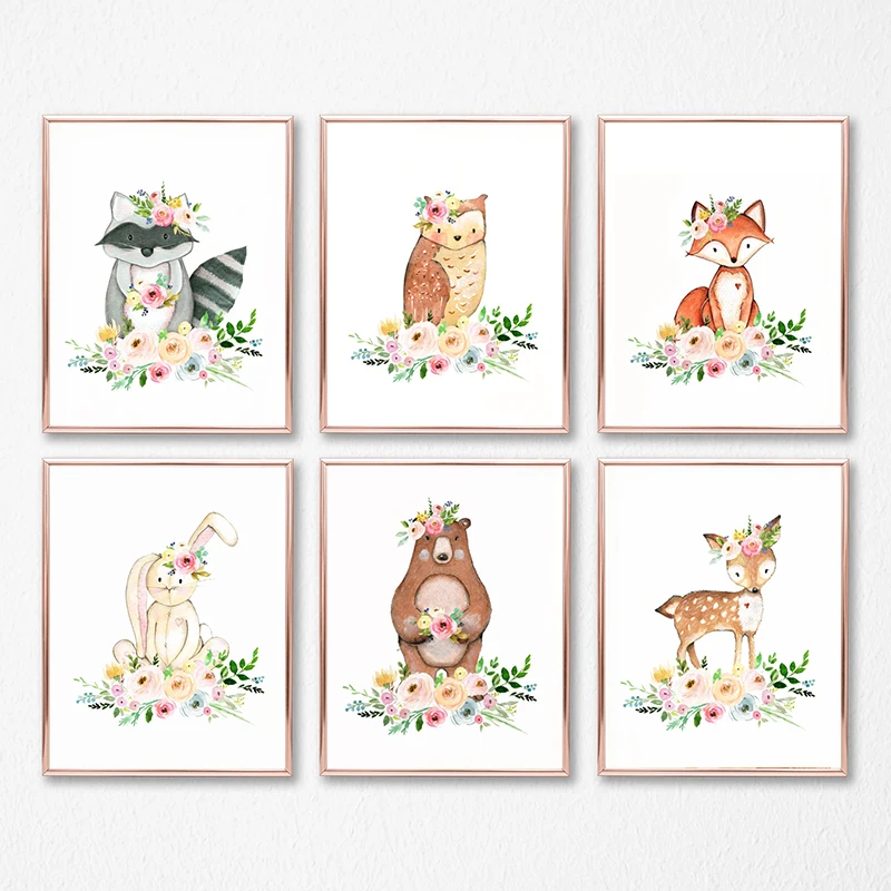 Цветок лесной картина с рисунком животных детские настенные картины акварель