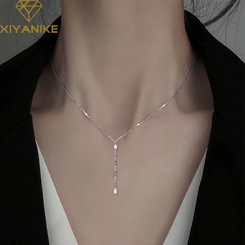 

XIYANIKE Silver Color Flash Drilling Pendant Necklace Female Long Clavicle Chain Sweet Cеребро Refinement Wholesale Party