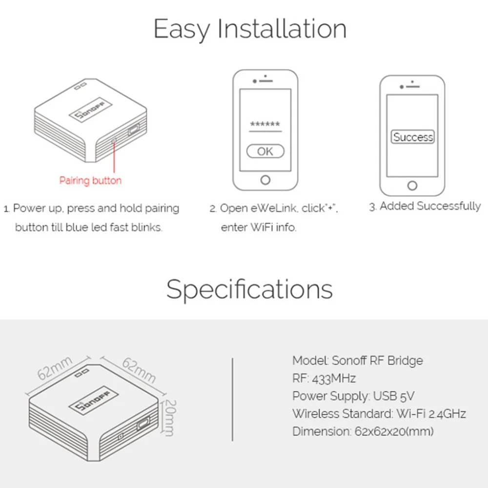 Sonoff RF Bridge WiFi 433MHz сменный модуль домашней автоматизации универсальный переключатель Интеллектуальный Wi-Fi пульт дистанционного управления RF