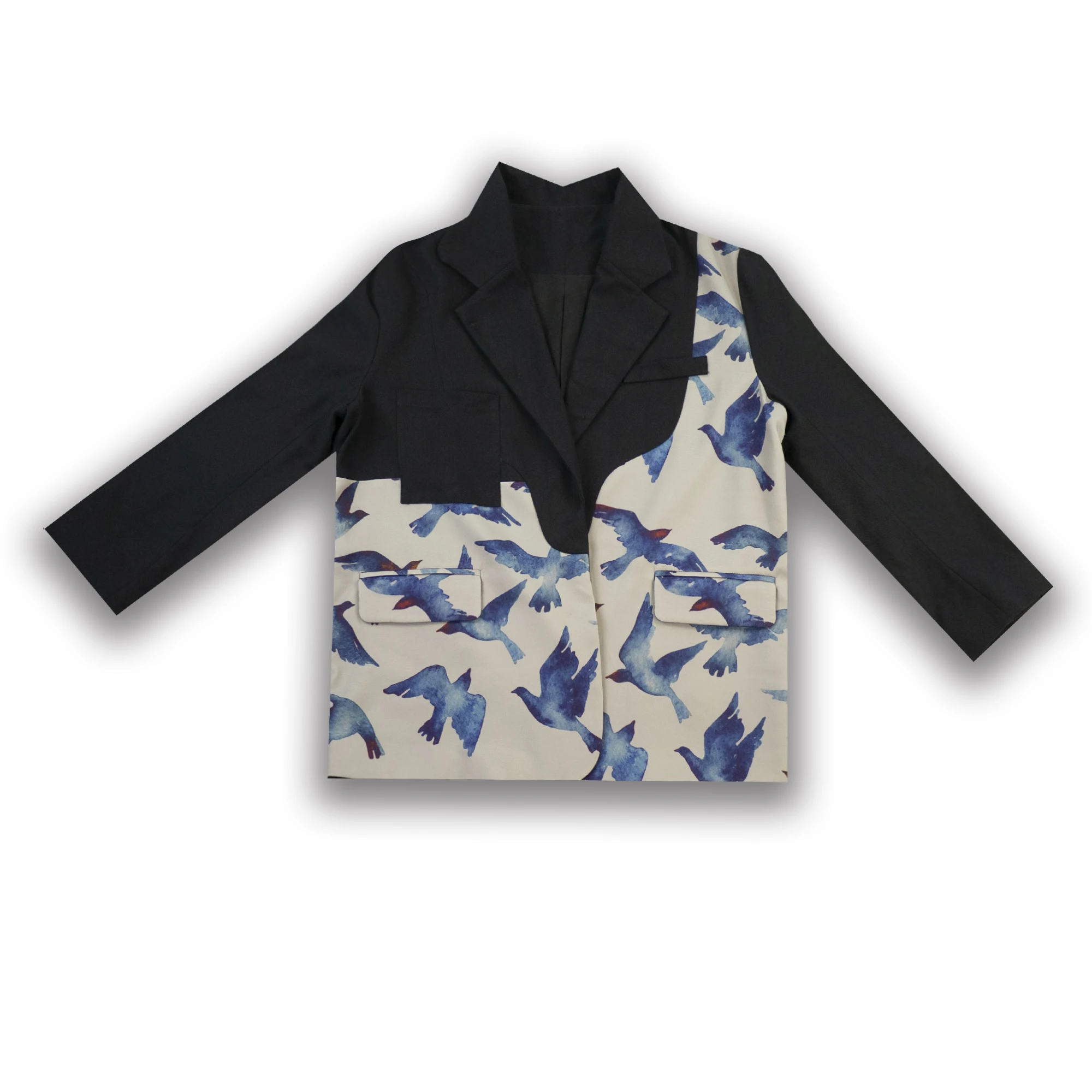 

Woman Japanese Kimono Style Retro style Blazer Blue Swallow Print 2021 Spring Loose Handmad Coat
