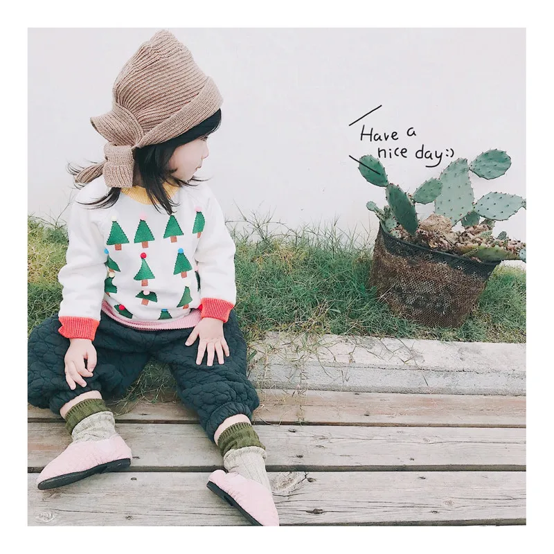 Tonytaobaby Winter Clothes New Children's Clothing White Christmas Tree Knit Sweater Baby Girl Sweater Christmas Sweater