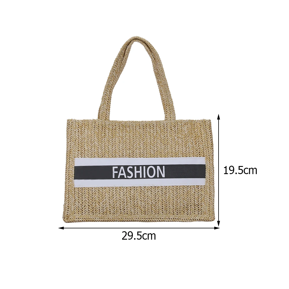 

Vintage Woven Letters Patchwork Shoulder Bag For Women Ladies Summer Beach Shopping Bags Pure Color Large Capacity Tote Handbags