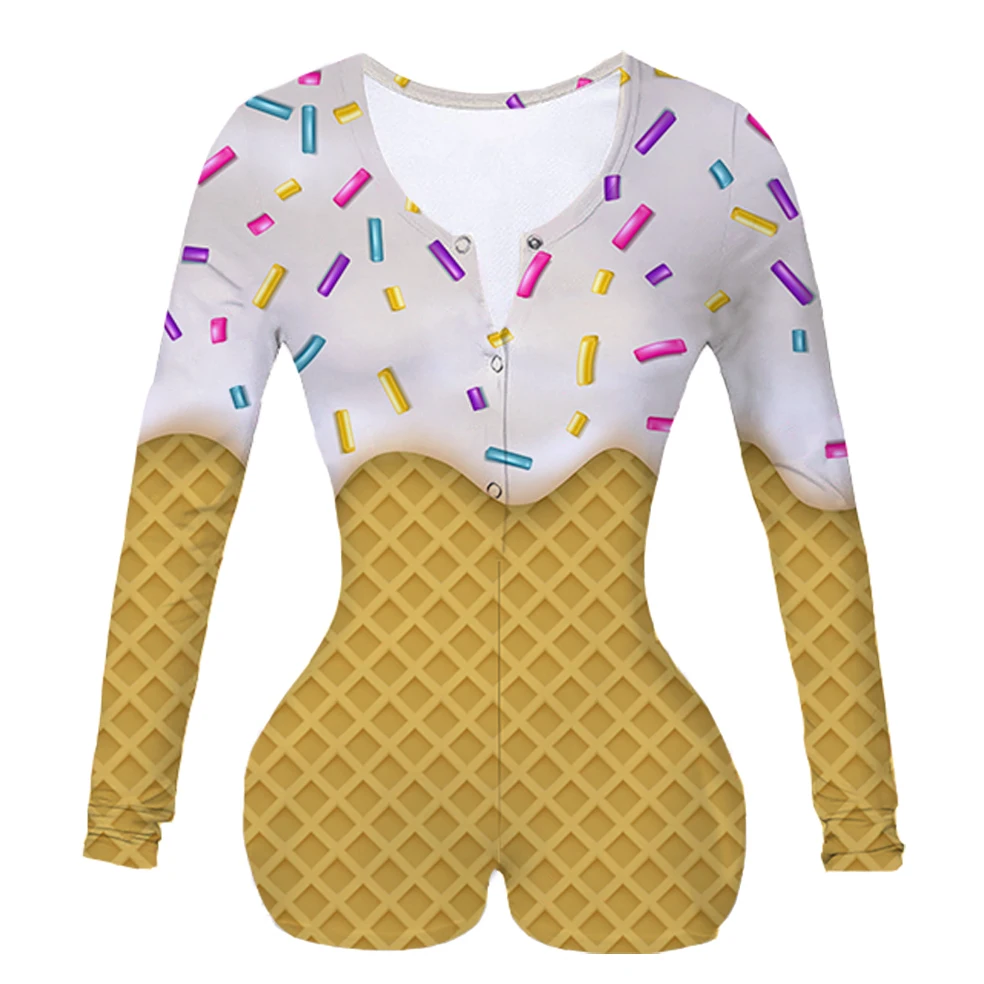 

Women Custom Made Ice Cream Cone Sublimation Print Summer Long Sleeves Onesie