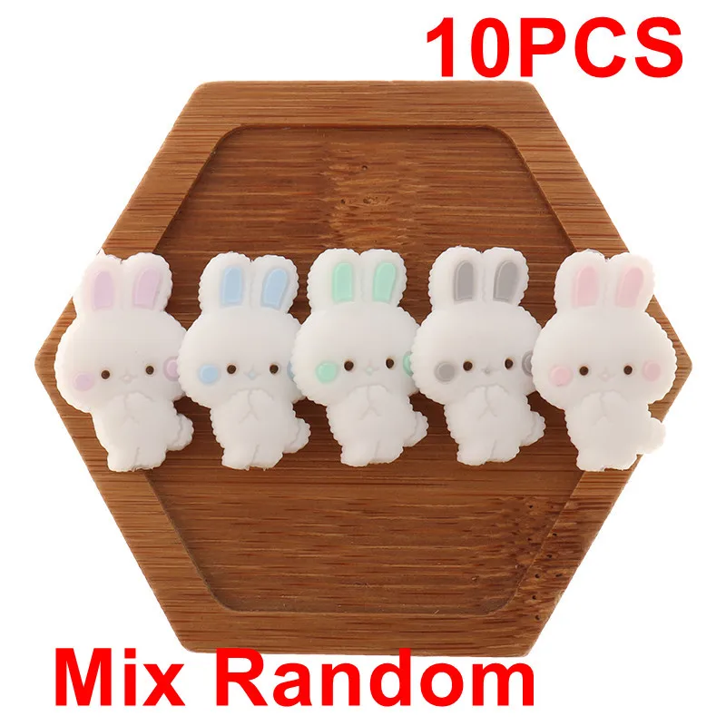 Mix Random QHBC 10 шт., силиконовый Прорезыватель для зубов с кроликом, бисерный грызун, без бисфенола, детское прорезыватель, ожерелье, сделай сам, Жевательная бижутерия, подарок для душа с кроликом из мультфильма - Цвет: Mix Random