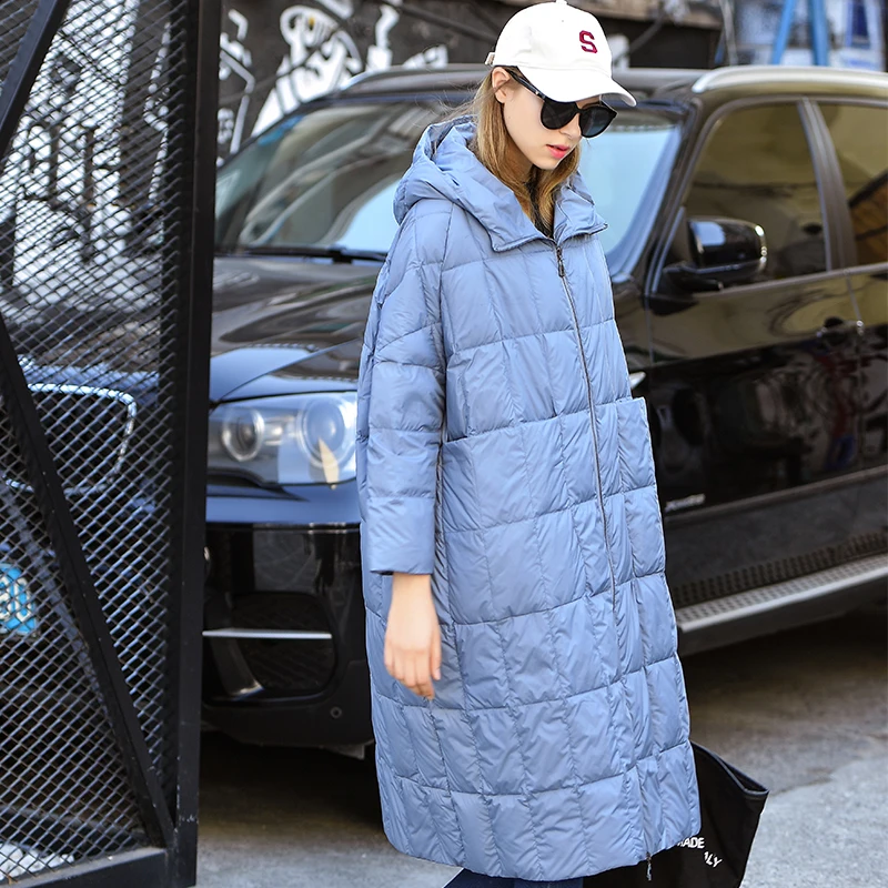 Женский зимний пуховик пальто на 90% белом утином пуху длинные женские парки с