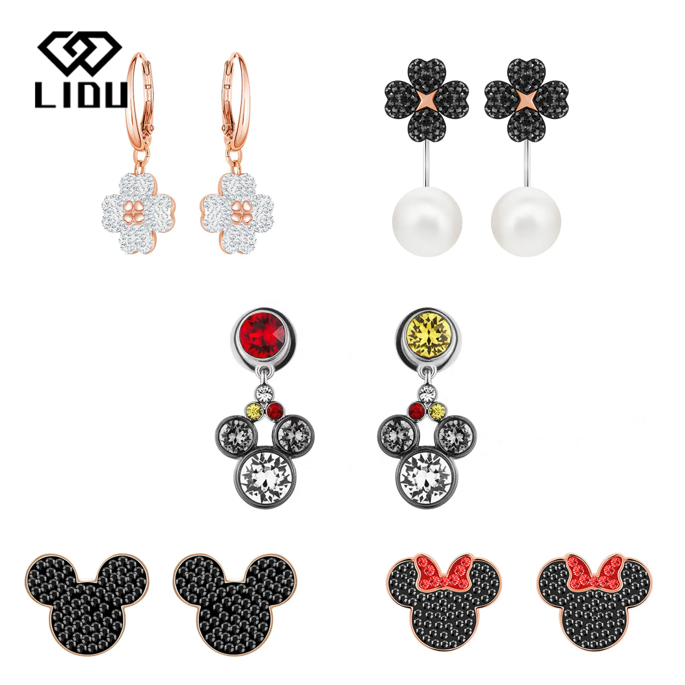 LIDU высококачественные изысканные модные милые простые серьги с Микки Минни