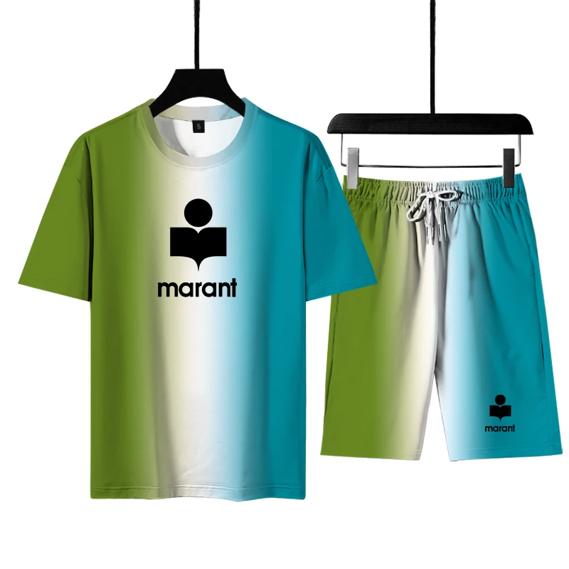 

2021 Summer Fashion Leisure brand Men's Tracksuit Sportswear Track Suits Male Sweatsuit Short Sleeves T shirt 2 Piece Sets