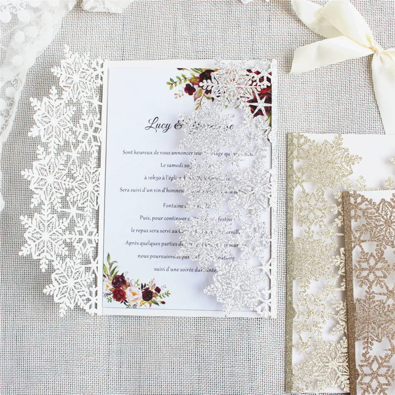 Блестящая вырезанная лазером Снежинка приглашения розовое золото серебро bling