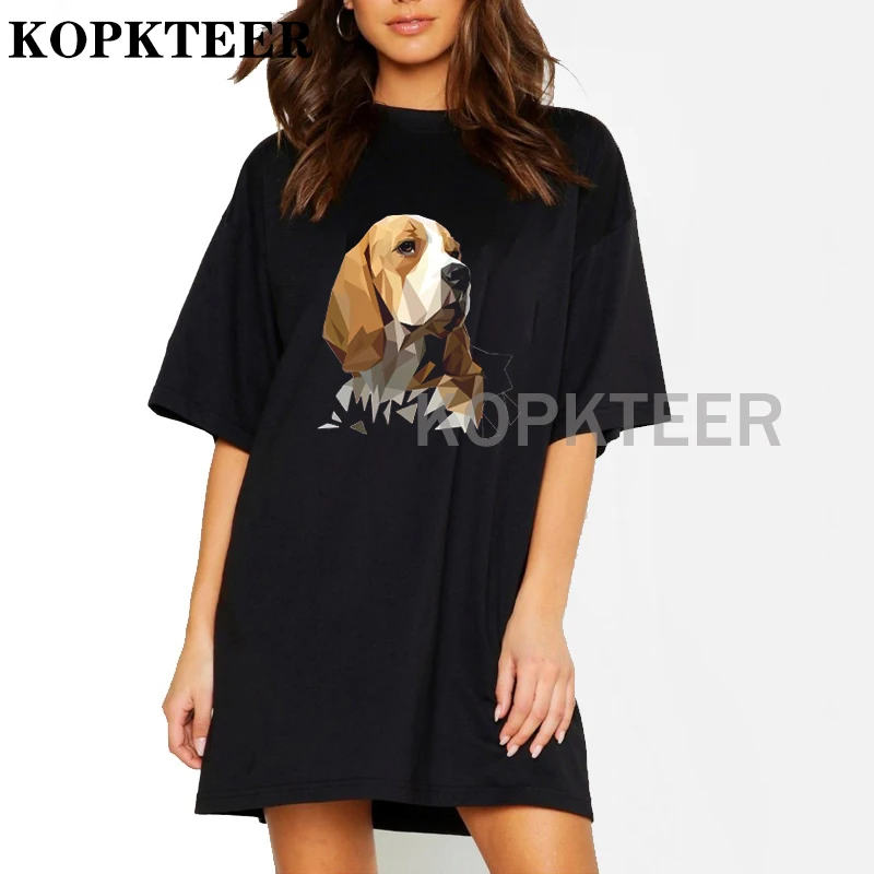 

Женские платья, бежевая фотография, черная свободная летняя длинная футболка с милыми животными, повседневная одежда, женские топы, черное ...