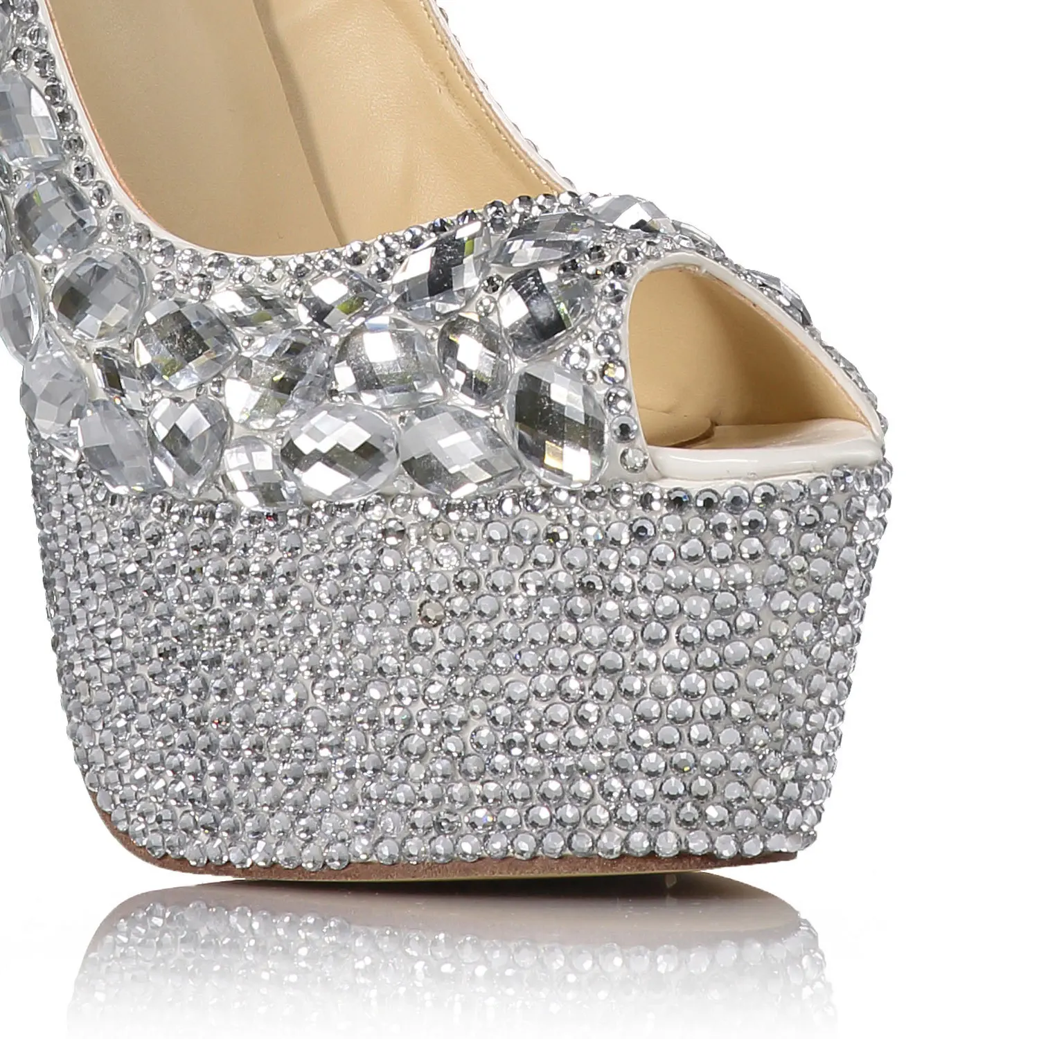 

Catwalk, Nightclub Fashion, Silver Glass, Diamond Mouth, Ultra-high Heels, Sexy Waterproof Shoes High Heels