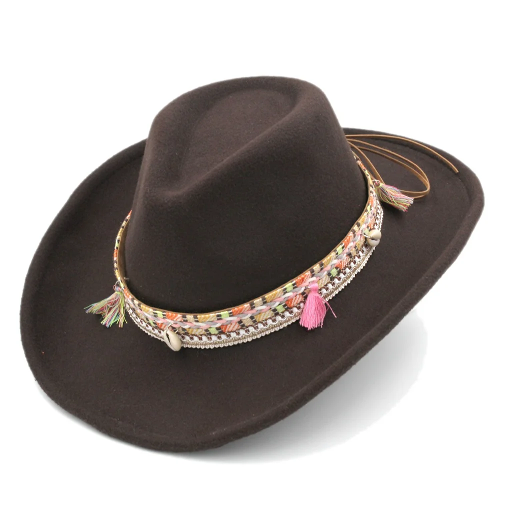 

Mistdawn Unisex Wool Blend Western Cowboy Fedora Hat Wide Brim Sombrero Godfather Cap Church Caps Cowgirl Jazz Hat